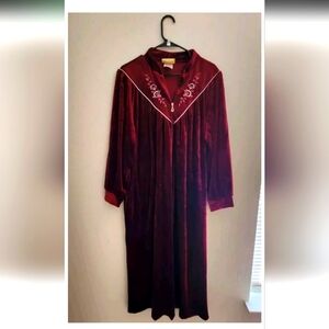 Hamilton Gold Vintage Burgundy Velour House Dress Robe Large 3/4 Zip